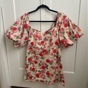Zara floral puff sleeve blouse